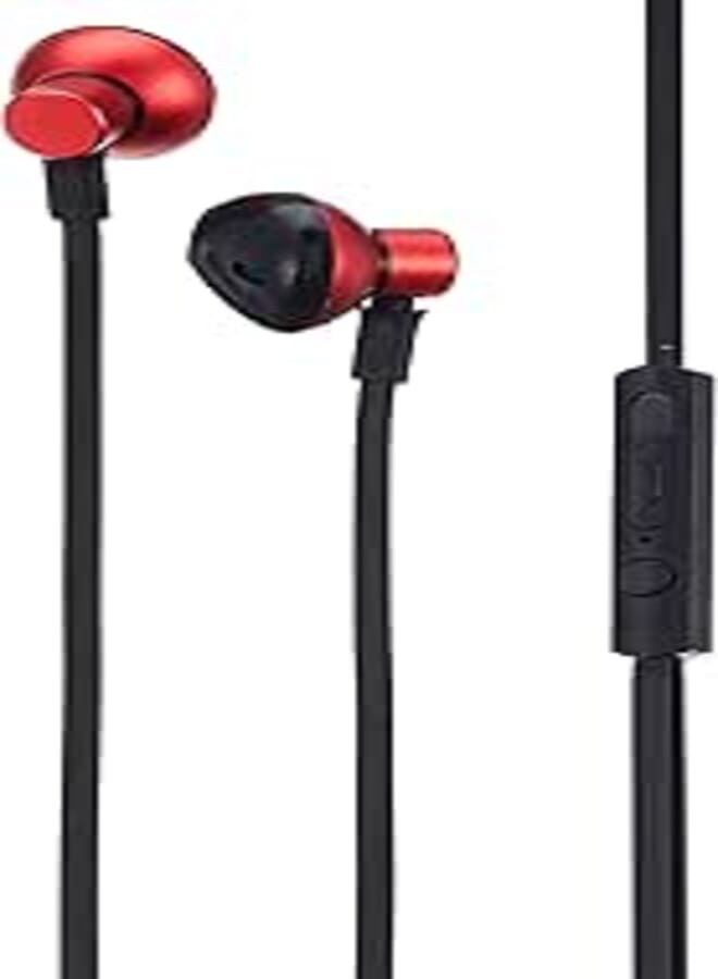 Tingwode T203 Wired Music Earphone Simple Design Containing HD Stereo Sound Quality With Microphone And 3.5 Mm jack - Red Black